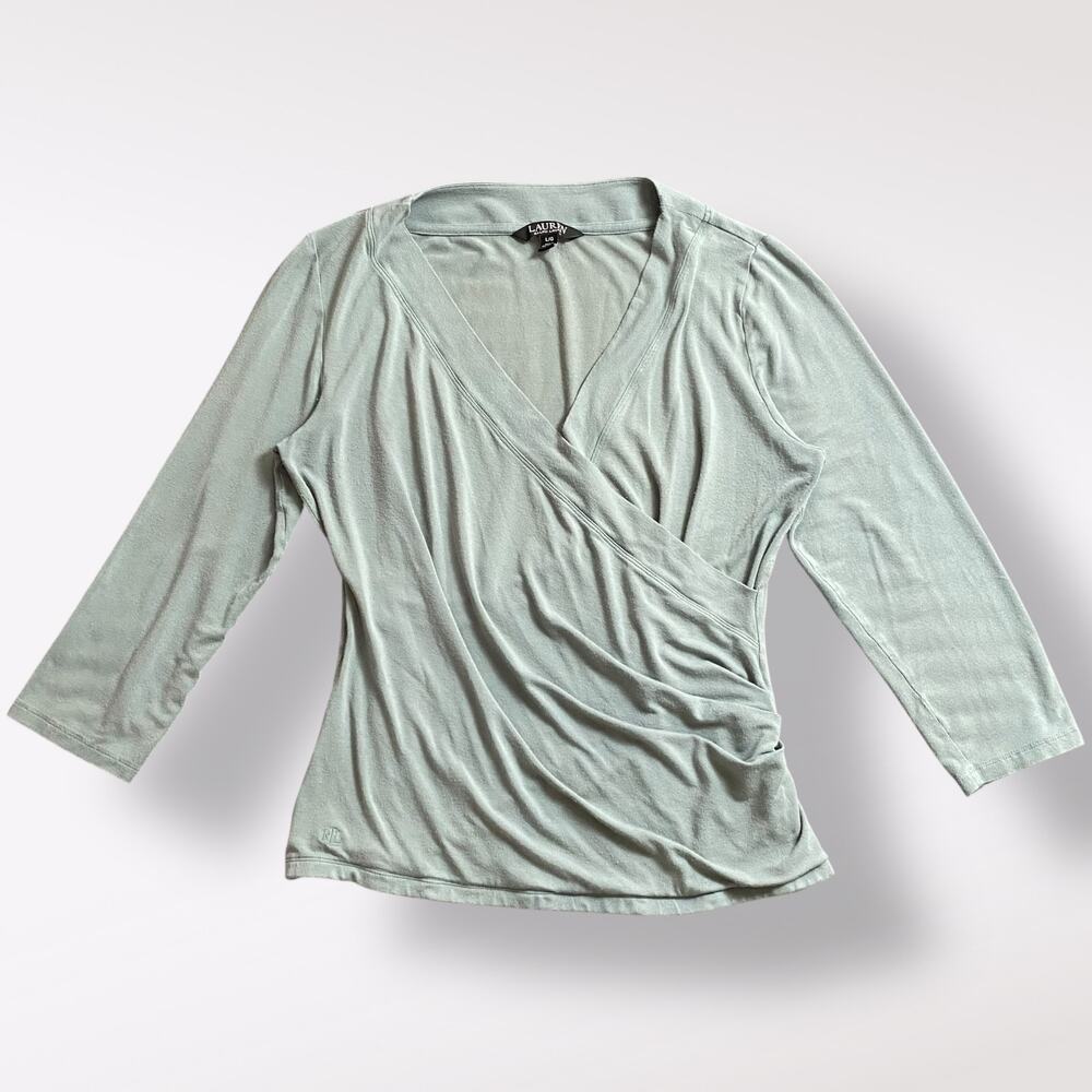 Lauren Ralph Lauren Wrap-Style Jersey Top In Soft Laurel Womens‎ Size L